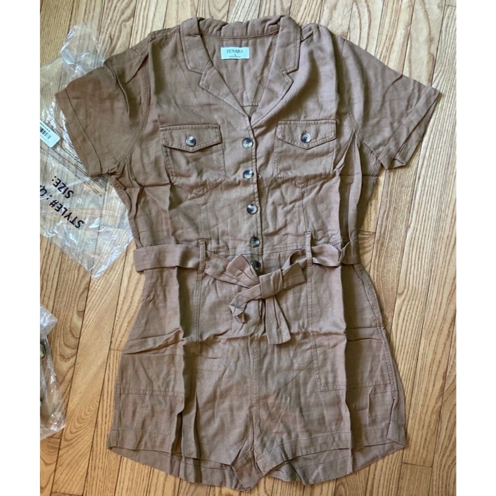 Zenana Romper ZENANA shorts button down belt pockets NEW womens size large 10-12
